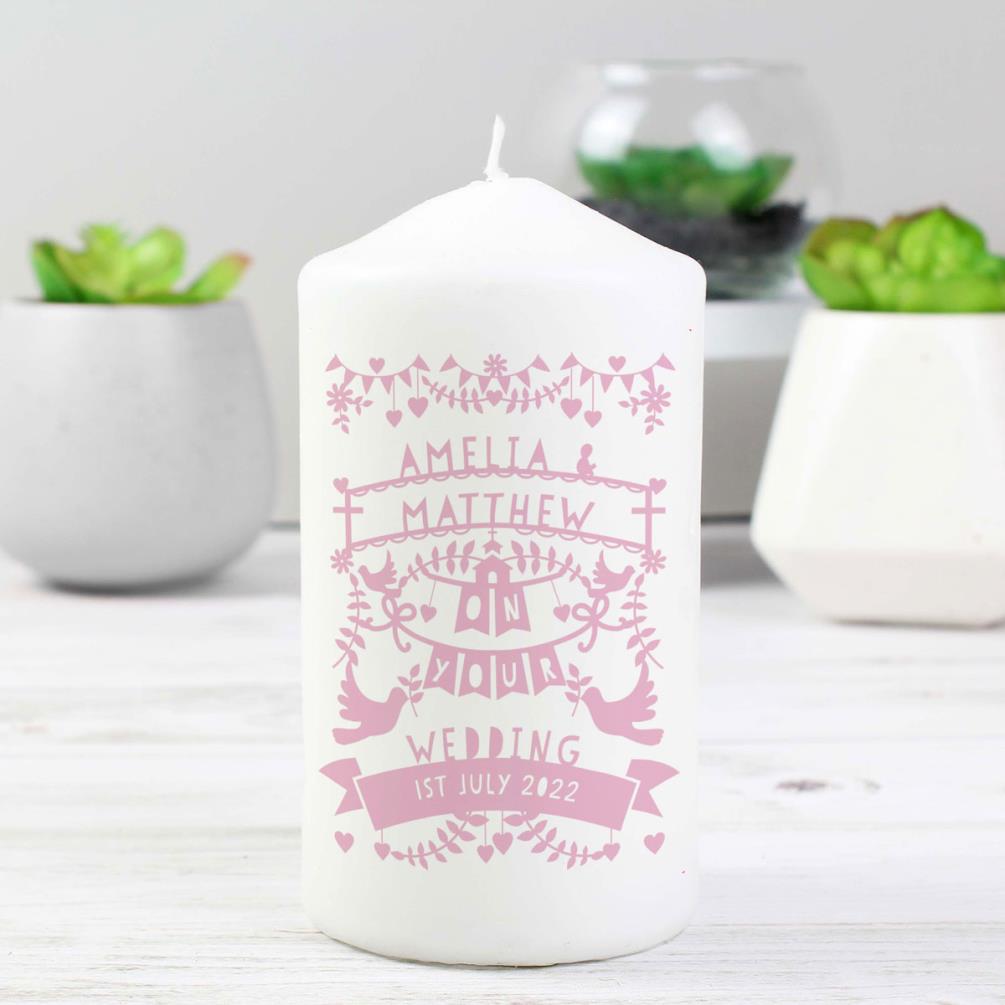 Personalised Pink Papercut Style Pillar Candle Extra Image 3